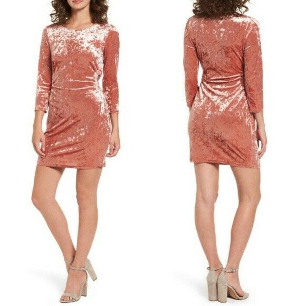Everly Dress Pink Crushed Velvet with Side Cutout Party Dress Auburn